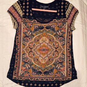 Lucky Brand Navy Graphic Boho Tee